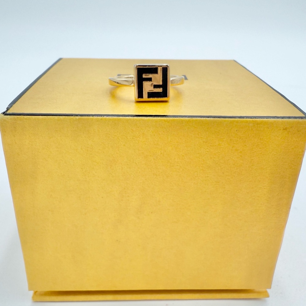 Fendi Gold Ring with Black Accent Luxury NEW 5 3/4 - Picture 2 of 4